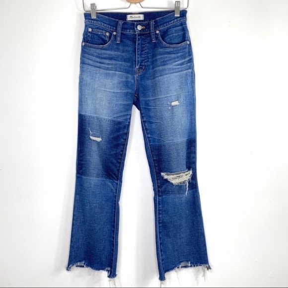 Madewell Cali Demi Boot High Rise Crop Legs Jeans Unpatched Edition Raw Hem - Picture 3 of 10